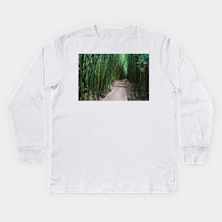 Boardwalk Through Bamboo Pipiwai Trail Hakeakala National Park Kipahulu Kids Long Sleeve T-Shirt
